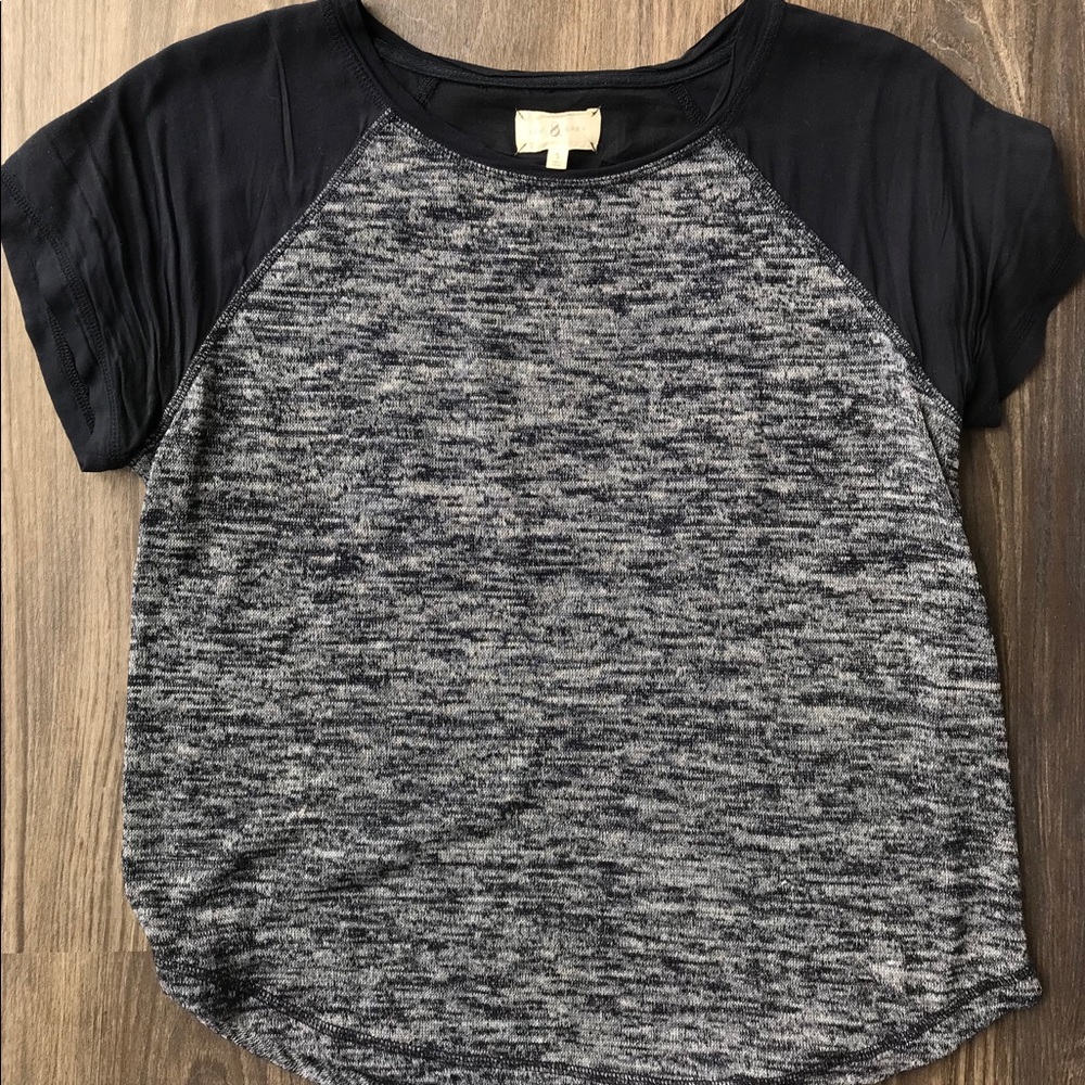Navy blue, casual tee.